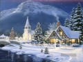 am Heiligabend Dorf schneit